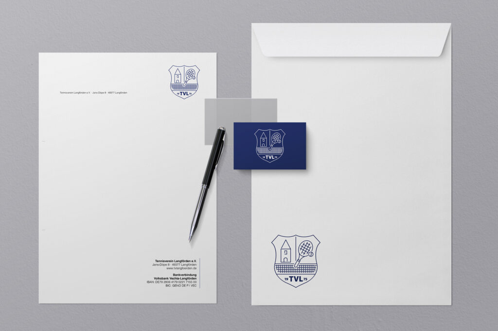 Mockup mit Briefpapier und Visitenkarte im Design des Tennisverein Langförden