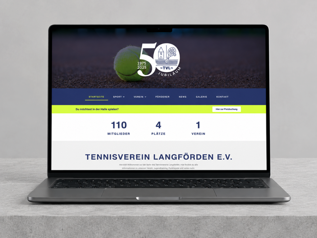Website des Tennisverein Langförden auf dem Laptop