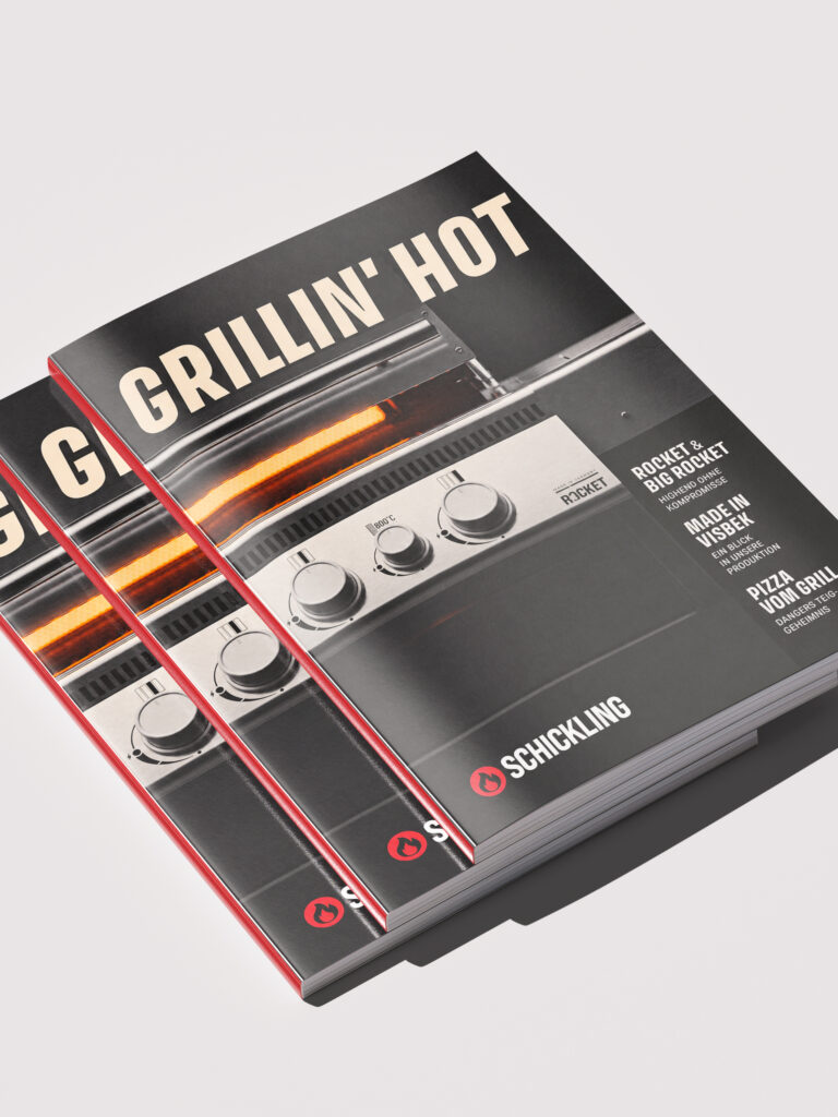 Magalog für Schickling Grill, Titelseite im dunklen Design