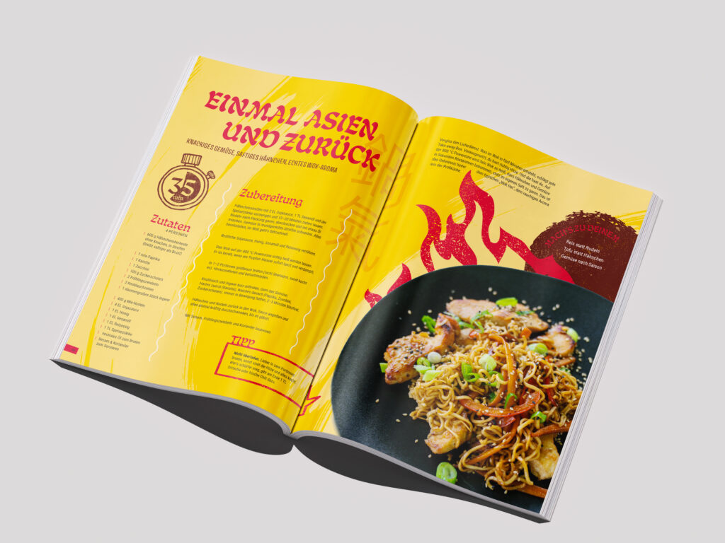 Magalog für Schickling Grill, Doppelseite mit Rezept